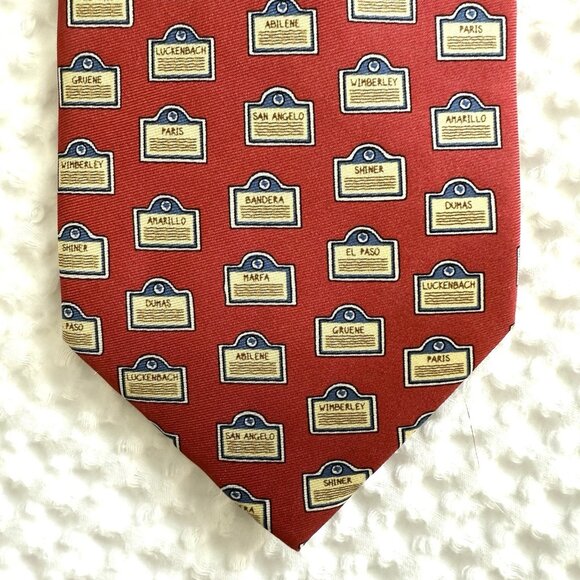 Retro Texas Towns Tie Mens Historical Nostalgia Travel Country Paris - Picture 1 of 4